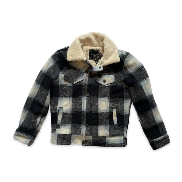 NWT [BLANKNYC] Mens Plaid Wool Blend Jacket With Sherpa Collar and Lining Size S - Picture 2 of 8